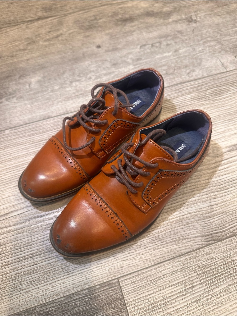 Boys' Tan Dress Oxfords with Brogue Detailing